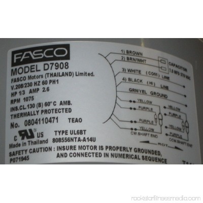 D7908 Fasco 1/3 HP 1075 RPM AC Air Conditioner Condenser Fan Motor TENV