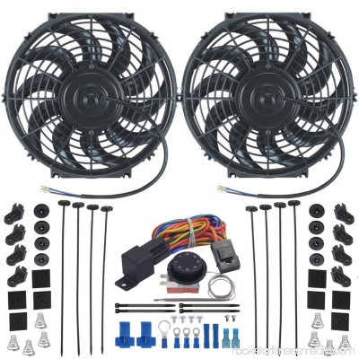 Dual 12 Inch Electric Radiator Fan & Adjustable Thermostat Control Kit