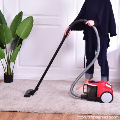 GHP Portable Red 11Lx16Wx11H Solid and Durable Bag-Free Floor Canister Vacuum