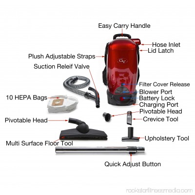 GV 8 Qt. Commercial Pro Cordless Battery Powered HEPA Backpack Back Pack Vacuum 564027902