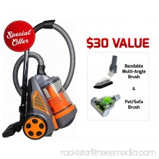 Ovente Cyclonic Bagless Canister Vacuum with Hepa Filter, Multi-Angle Brush and Sofa/Pet Brush, Orange (ST2620O)