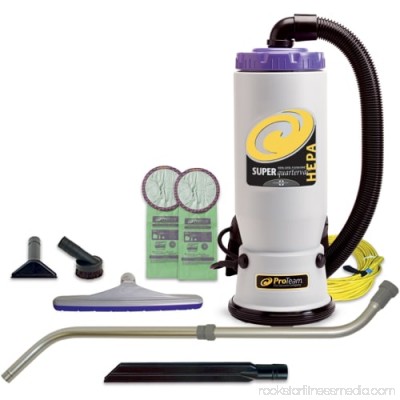 ProTeam 107118 6 Quart Super QuarterVac Backpack Vacuum with Xover Multi-Surface Telescoping Wand Tool Kit