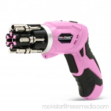 Pink Power 3.6 Volt Rechargeable Cordless Electric Screwdriver Kit with Built-in Bit Set and Bubble Level