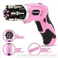 Pink Power 3.6 Volt Rechargeable Cordless Electric Screwdriver Kit with Built-in Bit Set and Bubble Level   