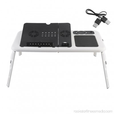 Adjustable Portable lapt op Table With Cooling Fan With Mouse Pad Adjustable Foldable lapt op Notebook Computer Table Cooler Bed Tray Radiating Cooling Stand With Cooling Fan Mouse Pad, White & Black