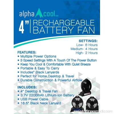 AlphaCool 4 Rechargeable Battery Powered Fan