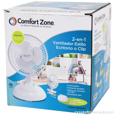 Comfort Zone CZ6XMWT 6 2-in-1 Combo Clip-on & Desk Style Fan