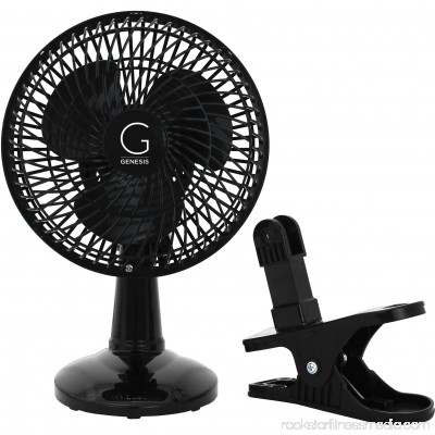 Genesis 6-Inch Clip-On Fan - Convertible Table-Top & Clip Fan, Fully Adjustable Head, Two Quiet Speeds - Black 569820175