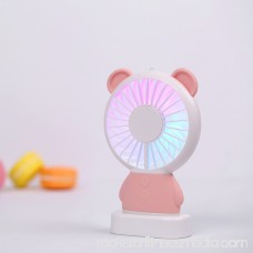 Mini Handheld Fan - Adorable & Cute USB Rechargeable Fan, Small Personal Necklace Fan with Multi-Color LED Light, 2 Adjustable Speeds, Perfect for Indoor or Outdoor Activities (Pink Bear)