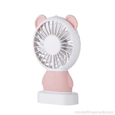 Mini Handheld Fan - Adorable & Cute USB Rechargeable Fan, Small Personal Necklace Fan with Multi-Color LED Light, 2 Adjustable Speeds, Perfect for Indoor or Outdoor Activities (Pink Bear)