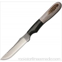 Anza Knives NKE Full Tang Skinner Fixed Blade | Elk Handles | Brown Leather Belt Sheath  (French)   