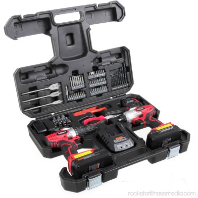 Hyper Tough AQ90015G 72-Piece Project Kit with 18-Volt Lithium Ion Cordless Drill and Impact Driver 550383950
