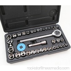 1/4 3/8 8-Point Drive Ratchet Metric Sockets Hand SAE Tool Set with Case, 40PC
