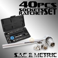 1/4" 3/8" 8-Point Drive Ratchet Metric Sockets Hand SAE Tool Set with Case, 40PC   
