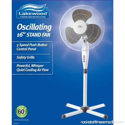 Lakewood 16 3-speed Oscillating Fan, White 554476223