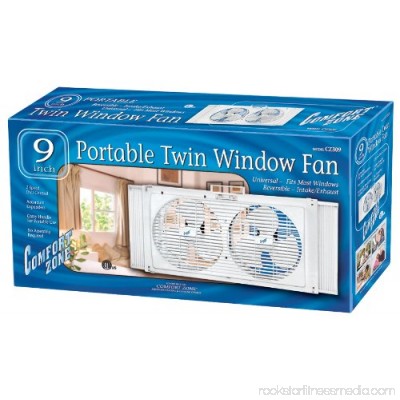 Comfort Zone CZ309 9 Portable Universal Twin Window Fan with Carrying Handle 553037526
